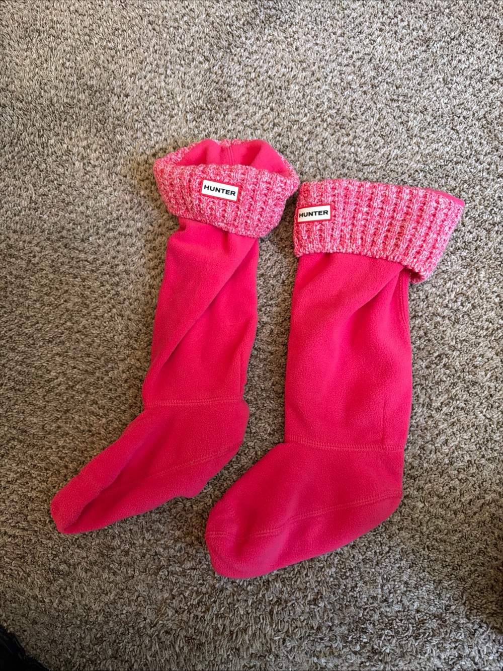 Hunter Pink Fleece Boot Liners with Knit Cuff